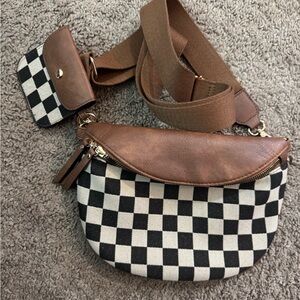 Brown and Black Checkered Women's Bag